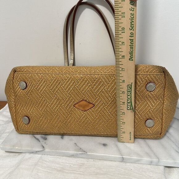 MZ WALLACE raffia Tote Bag metallic leather trim large - Picture 9 of 13